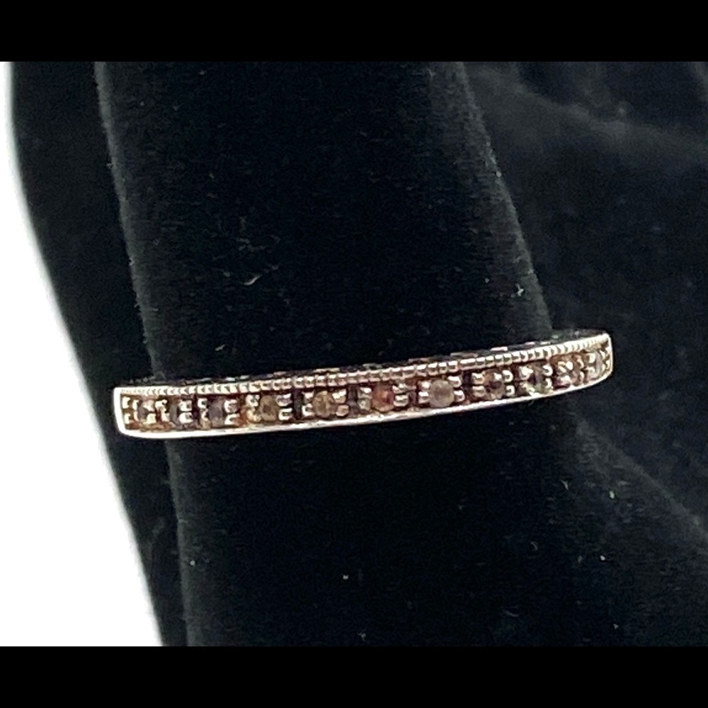 925 Sterling Ring Band row of small stones White Spinel / Topaz? Thailand 7.75